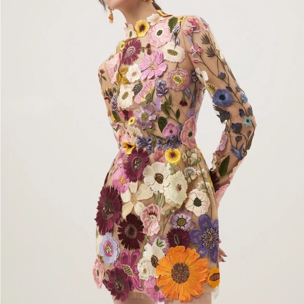 Embroidered Flowers Bell Skirt Mini Dress, Designed With Luxury In Mind, 5⭐️